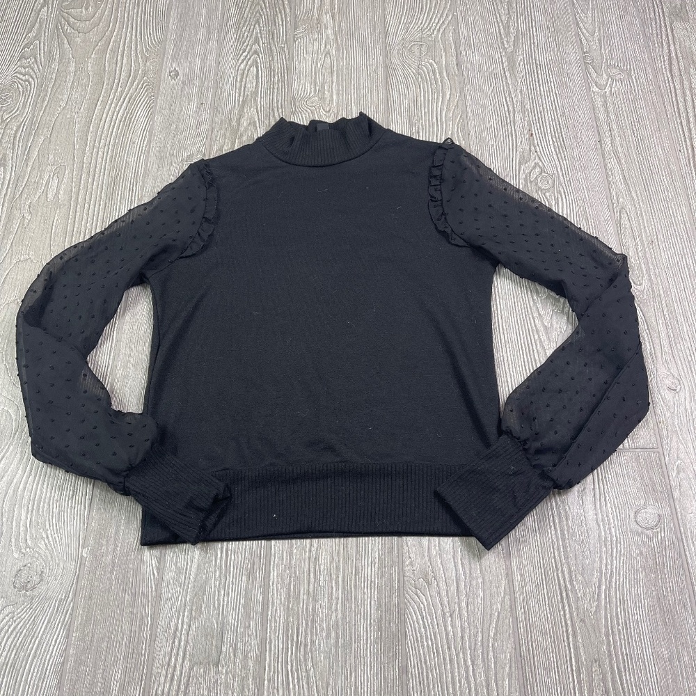 Slate & Willow High Neck Sweater Women's Size Xs Black Sheer Sleeve